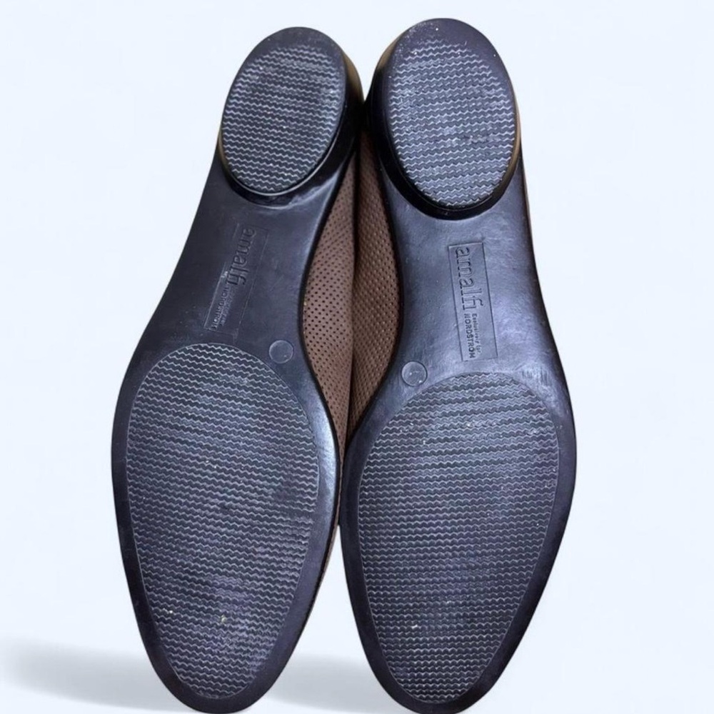Vintage Italian Amalfi Brown Perforated Leather Peep-Toe Flats - Picture 5 of 5